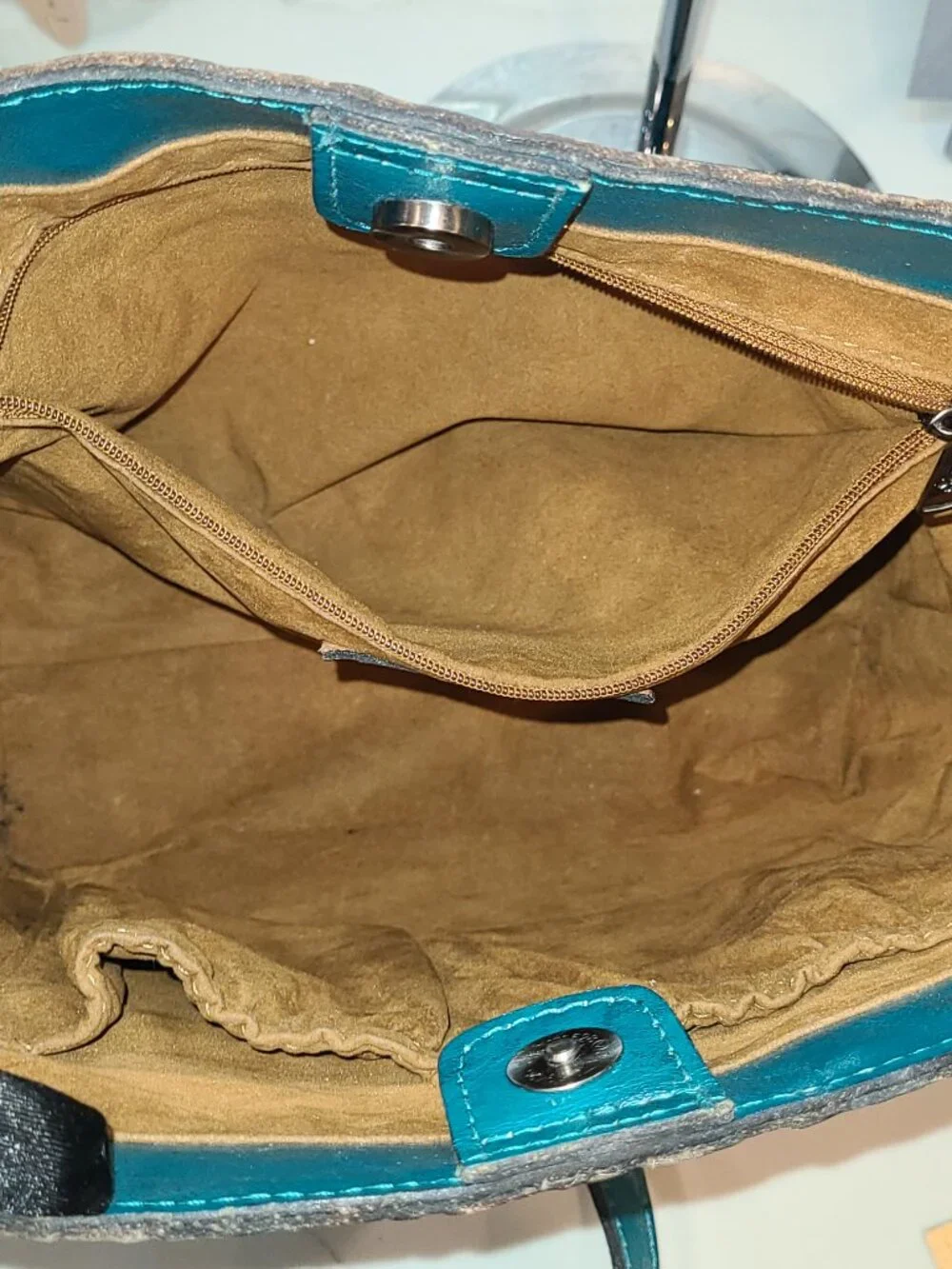 Patricia Nash Harper Tote Crossbody Teal Silver Metallic Floret Tooled Leather